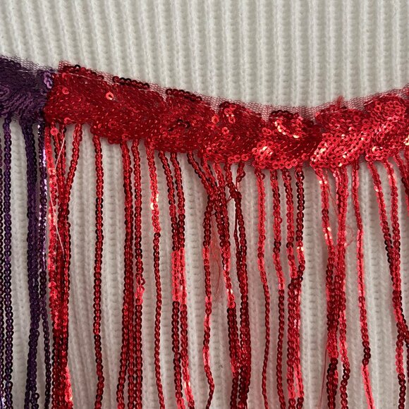 QUEEN OF SPARKLES YEE HAW QUEEN SMALL WHITE SWEATER VEST RED FRINGE PURPLE PINK - Picture 6 of 8